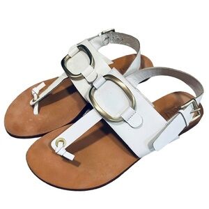 SEED HERITAGE White Leather Sandals Buckle Gold Hardware size EU 36 US 5.5